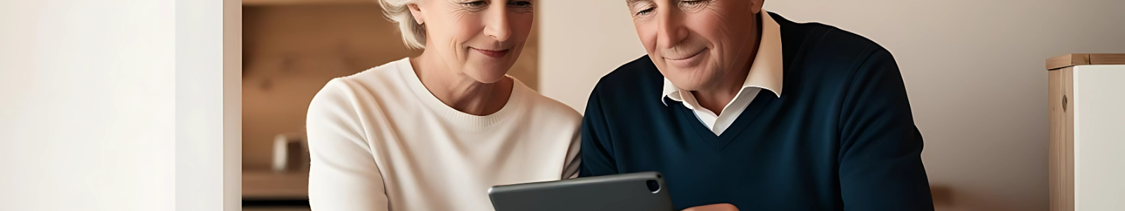 Couple personnes retraitées qui lisent une tablette